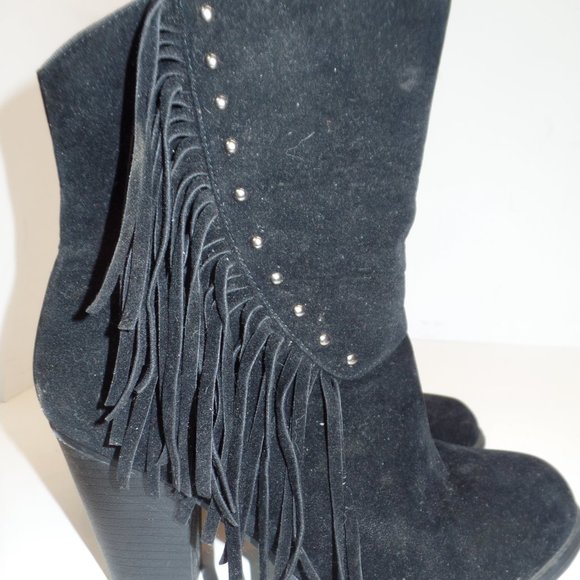 Unbranded Fringe Black Pleather Boots Studded Accents Sz 9 Model Kimbery-6 - Picture 2 of 12